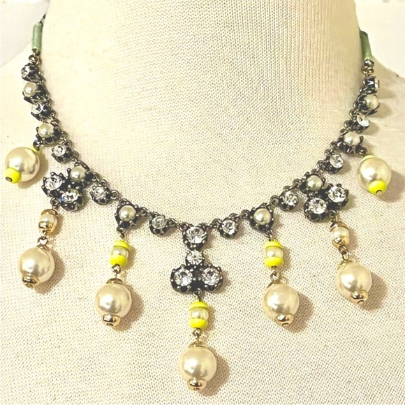 J. Crew Pearl and Rhinestone rope Adjustable necklace with small yellow beads - Picture 2 of 6